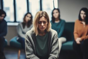 woman in group therapy thinks about complex trauma