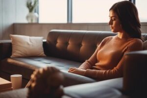 woman sitting on couch wonders what is treatment resistant depression