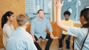 People enjoying group therapy activities