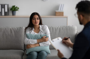 Person speaking to a child psychiatrist in Boston's South End