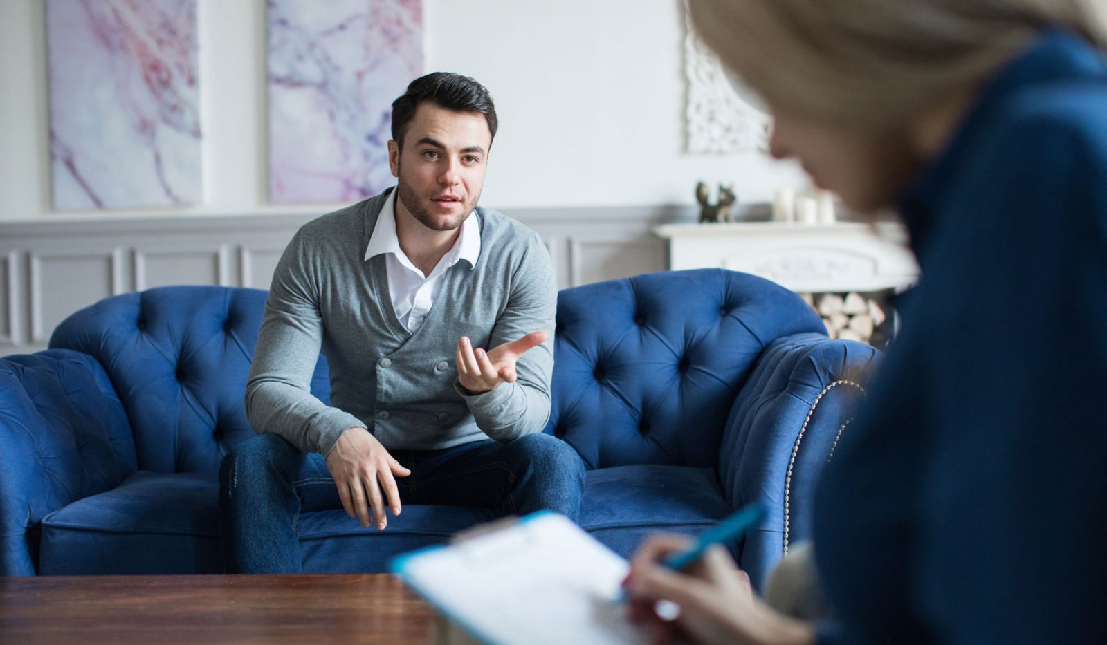 Person at in-person therapy